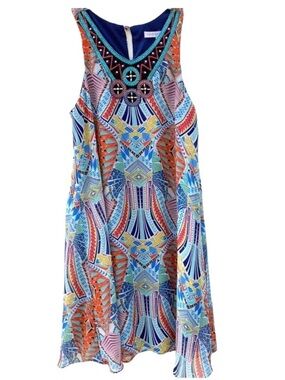 Madison Leigh Size 6 Multicolor Embellished Boho Shift Dress